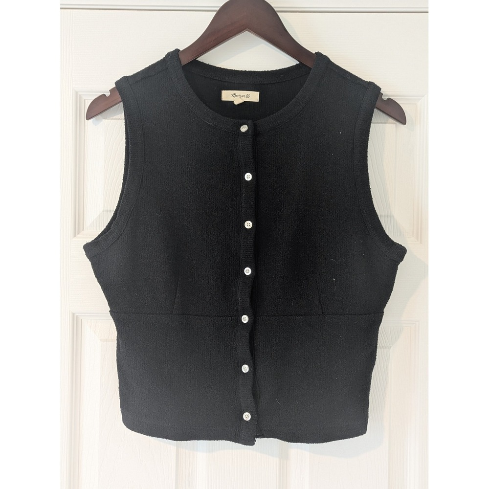 Madewell Black Textured Button Front Sleeveless Top Sweater Vest Size L